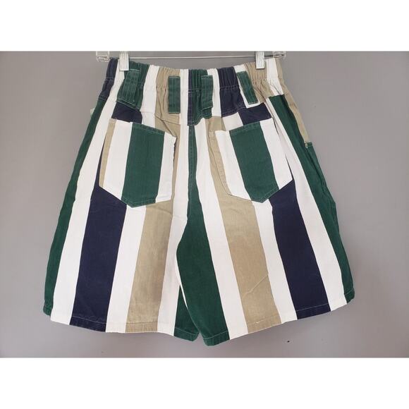 NEW 80s Vintage High Rise 100% Cotton‎ Striped Mom Shorts Medium Stretch Waist - Picture 6 of 7